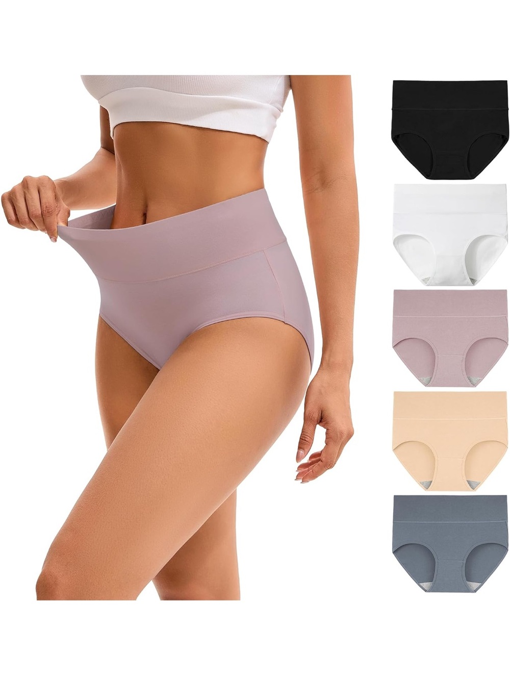 Innersy Women’s High Waisted 5 Pack Full Coverage Panties Muted Mist Colors